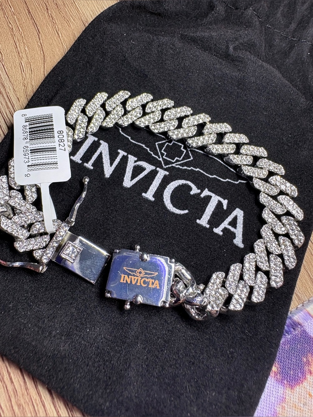 Invicta Silver Tone Pavé Cuban Link Bracelet NWT unisex